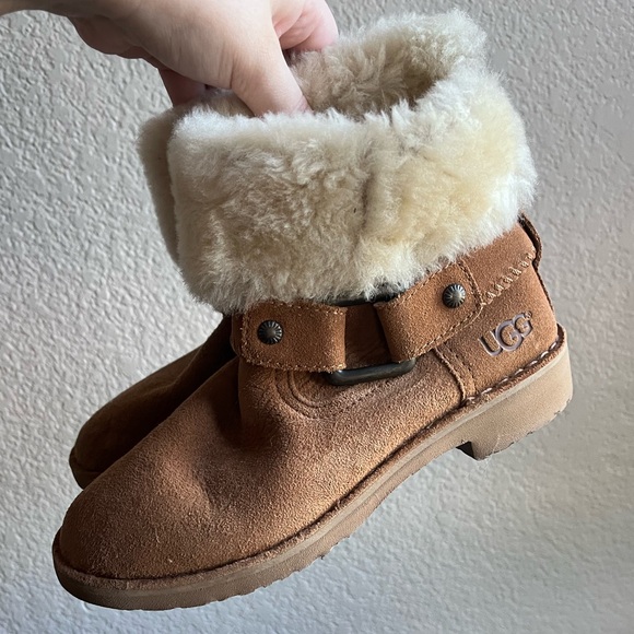 UGG Women’s 6 Brown Fleece Lined Fold Over Cedric Biker Boot Booties - Picture 7 of 12